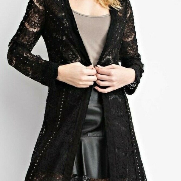 VOCAL Lace Open Front Cardigan Sz Small Studded Whimsigoth Black - Picture 1 of 12